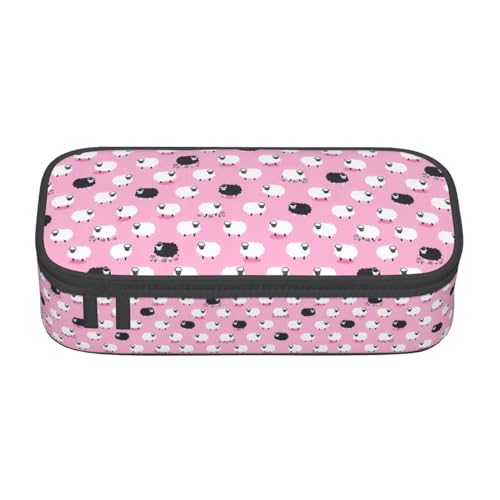 Unkhtt Federmäppchen mit weißem Schaf auf rosa Hintergrund, 21,6 x 5,1 x 9,4 cm, Federmäppchen, Schule, Büro, Reise, Stifteetui von Unkhtt