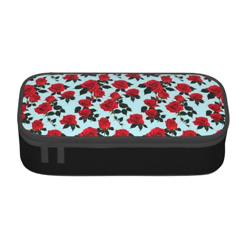 Unkhtt Schüler-Federmäppchen mit rotem Rosenmuster, 21,6 x 5,1 x 9,4 cm, Federmäppchen für Schule, Büro, Reisen von Unkhtt