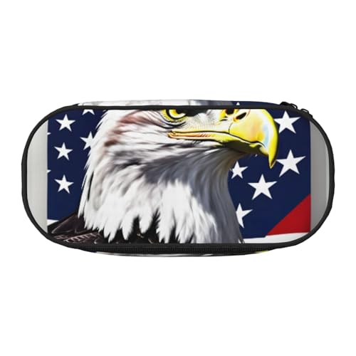 Unkhtt Stifteetui mit Weißkopfseeadler-Flagge, großes Fassungsvermögen, Schüler, Doppelreißverschluss, Schule, Schreibwaren, Make-up-Aufbewahrung, Schwarz , Einheitsgröße, Taschen-Organizer von Unkhtt