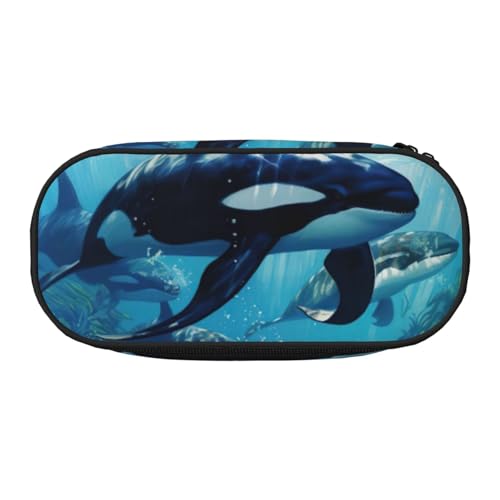 Unkhtt Stifteetui mit großem Fassungsvermögen, Motiv: Killerwale mit doppeltem Reißverschluss, für Schule, Schreibwaren, Make-up, Schwarz , Einheitsgröße, Taschen-Organizer von Unkhtt