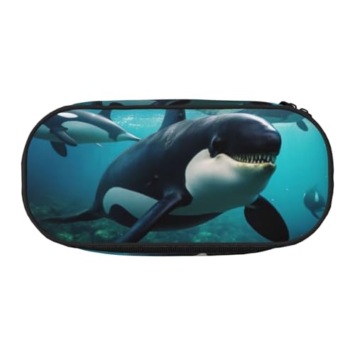 Unkhtt Stifteetui mit großem Fassungsvermögen, Motiv: Killerwale mit doppeltem Reißverschluss, für Schule, Schreibwaren, Make-up, Schwarz , Einheitsgröße, Taschen-Organizer von Unkhtt