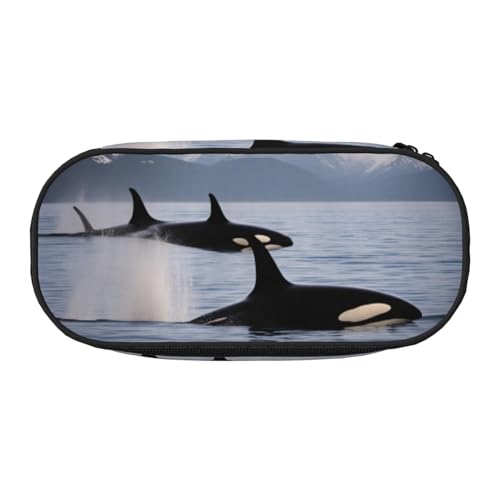Unkhtt Stifteetui mit großem Fassungsvermögen, Motiv: Killerwale mit doppeltem Reißverschluss, für Schule, Schreibwaren, Make-up, Schwarz , Einheitsgröße, Taschen-Organizer von Unkhtt