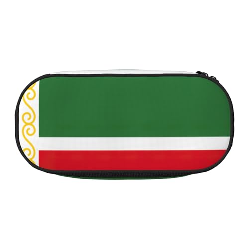 Unkhtt Stifteetui mit großer Kapazität und 2 Reißverschlüssen, Motiv: Flagge der Tschetschenischen Republik, für Schule, Schreibwaren, Make-up, Schwarz , Einheitsgröße, Taschen-Organizer von Unkhtt