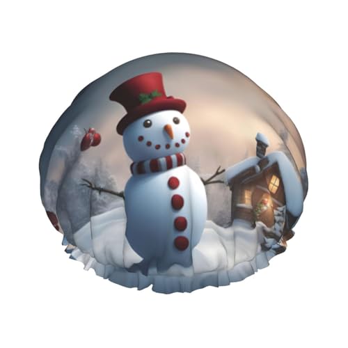 Weihnachtliche Schneemann-Duschhaube, doppellagig, wasserdicht, für Damen und Herren, wiederverwendbar, elastisches Band Weihnachtliche Schneemann-Duschhaube, doppellagig, wasserdicht, für Damen und Herren, wiederverwendbar, elastisches Band von Unkhtt