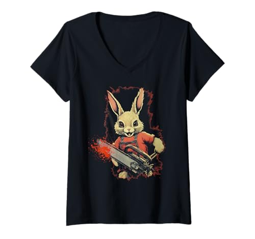 Damen Halloween Osterhase niedlich und gruselig lustig Halloween T-Shirt mit V-Ausschnitt Damen Halloween Osterhase niedlich und gruselig lustig Halloween T-Shirt mit V-Ausschnitt von Unknown Designer