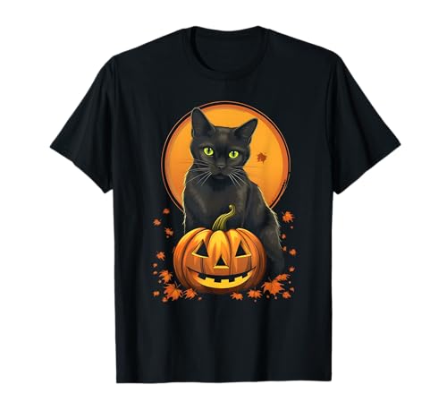 Retro Schwarze Katze Halloween Kürbis Kostüm für Damen Herren Kinder T-Shirt von Unknown Designer