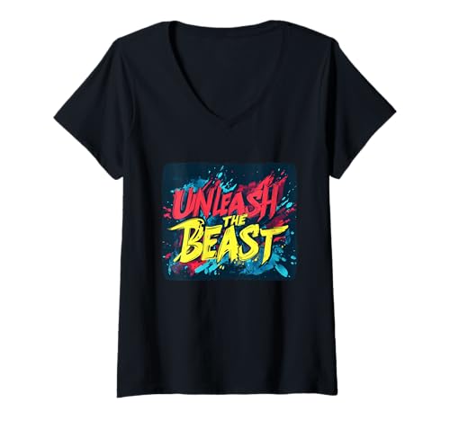 Damen Bunte Rede "Unleash the Beast", für Erwachsene und Kinder T-Shirt mit V-Ausschnitt Damen Bunte Rede "Unleash the Beast", für Erwachsene und Kinder T-Shirt mit V-Ausschnitt von Unleash the Beast