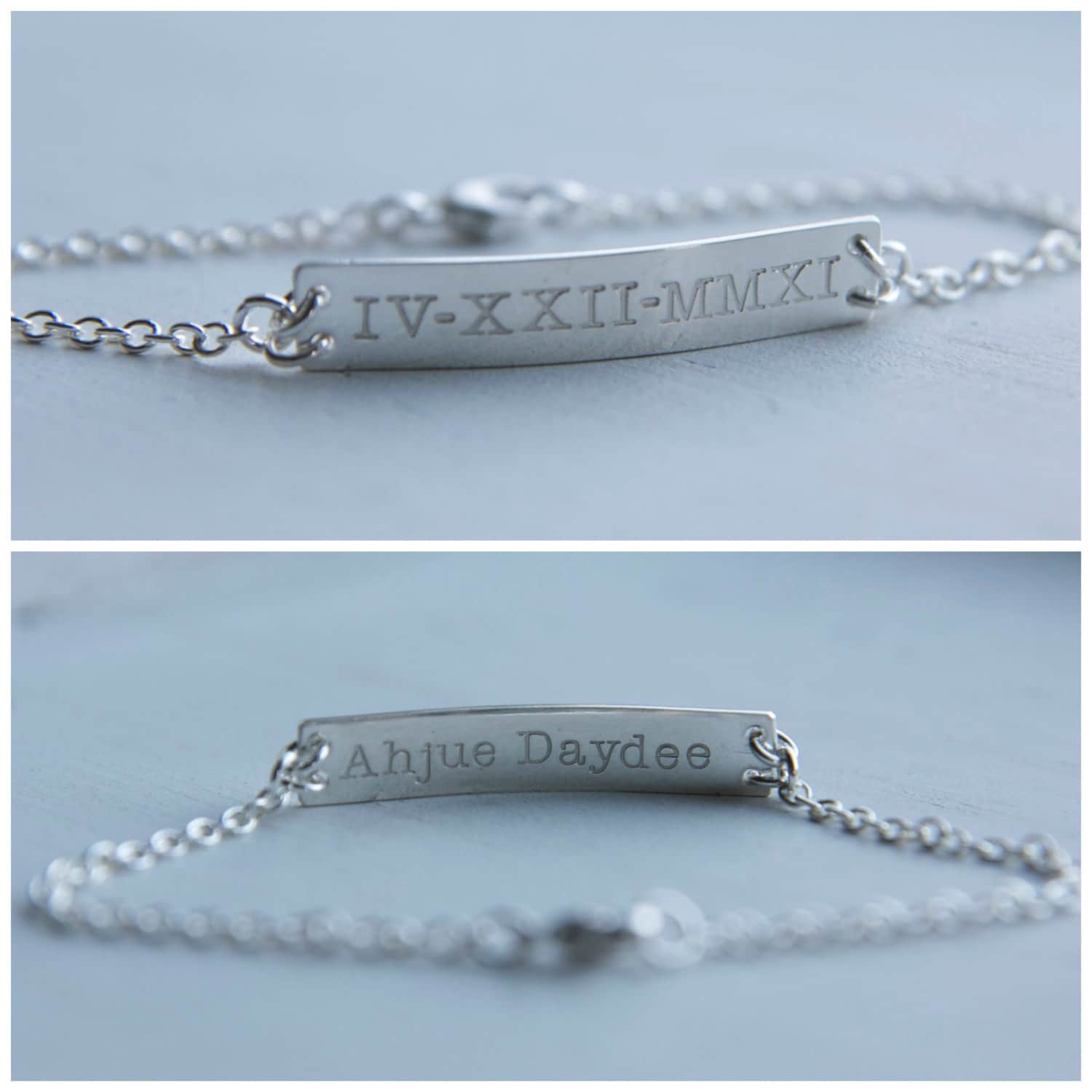 Personalisierte Sterling Silber Bar Armband, Beidseitig Gravieren, Benutzerdefinierte Vorder - Und Rückseite, Namensschild Namensschmuck, Hand von UnmistakablyMine