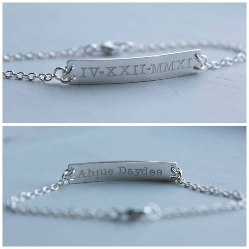 Personalisierte Sterling Silber Bar Armband, Beidseitig Gravieren, Benutzerdefinierte Vorder - Und Rückseite, Namensschild Namensschmuck, Hand von UnmistakablyMine