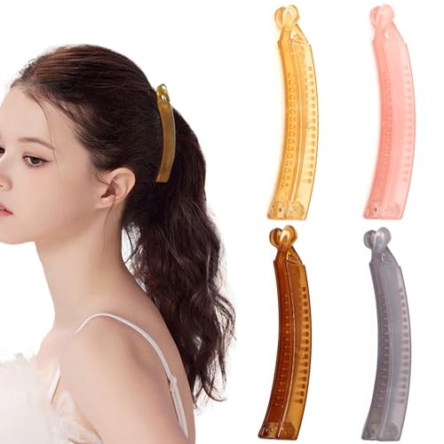 4 Stück Klein Mittelgroß Banana Clip Damen Bananenspange Pferdeschwanz Haarspange für Dünnes Dickes Haar Hair Clips von Unning