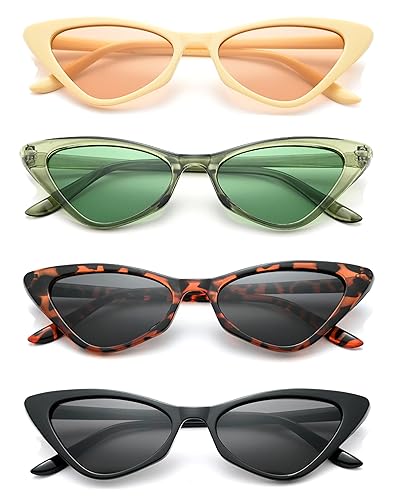 Unning 4 Stück Cateye Sonnenbrille Damen Vintage Retro Cat Eye Schmale Sonnenbrillen Set Lustig Coole Katzenauge Brille Für Damen von Unning