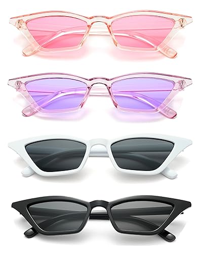 Unning 4 Stück Cateye Sonnenbrille Damen Vintage Retro Cat Eye Schmale Sonnenbrillen Set Lustig Coole Katzenauge Brille Für Damen von Unning