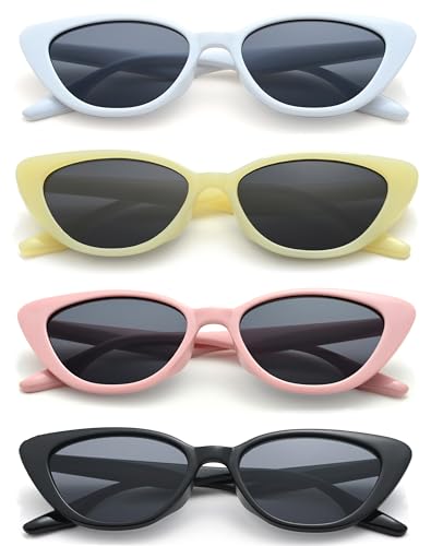 Unning 4 Stück Cateye Sonnenbrille Damen Vintage Retro Cat Eye Schmale Sonnenbrillen Set Lustig Coole Katzenauge Brille Für Damen von Unning