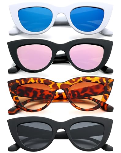 Unning 4 Stück Cateye Sonnenbrille Damen Vintage Retro Cat Eye Schmale Sonnenbrillen Set Lustig Katzenauge Brille Für Damen von Unning