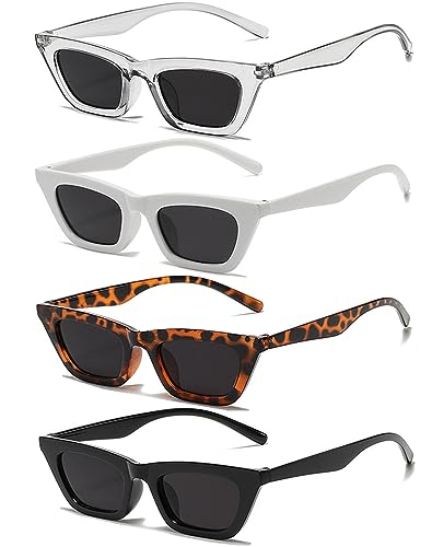 Unning 4 Stück Cateye Sonnenbrille Set Damen,Vintage Katzenaugen Sonnenbrillen Neon Lustige Brillen für Damen Frauen von Unning