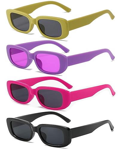 Unning 4 Stück Rechteckige Sonnenbrille Damen Retro 90er Trendy Sonnenbrillen Set Vintage Quadrat Brille für Damen von Unning