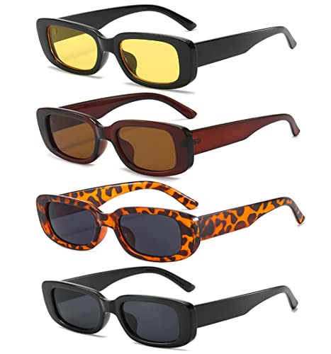 Unning 4 Stück Rechteckige Sonnenbrille für Damen Retro 90er Trendy Sonnenbrillen Set Vintage Quadrat Brille für Damen von Unning
