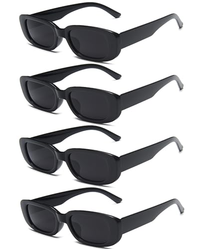 Unning 4 Stück Vintage Rechteckige Sonnenbrille Damen 90er Retro Sonnenbrillen Set Trendy Brille für Damen Herren von Unning