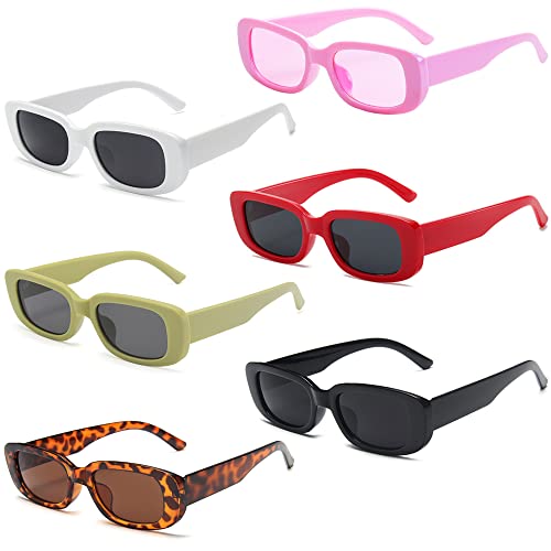 Unning 6 Stück Rechteckige Sonnenbrille Damen 90er Vintage Sonnenbrillen Set Retro Lustige Party Brille für Damen Herren von Unning