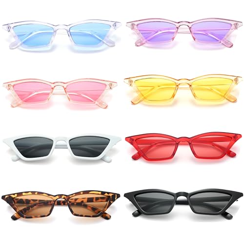 Unning 8 Stück Cateye Sonnenbrille Damen,Vintage Lustige Kleine Schmal Sonnenbrillen Party Retro Bunte Katzenaugen Brille Set für Damen Frauen von Unning