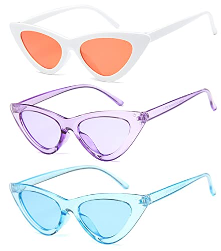 Unning Cateye Sonnenbrille Set Damen,Vintage Katzenaugen Sonnenbrillen Neon Lustige Brillen für Damen Frauen von Unning