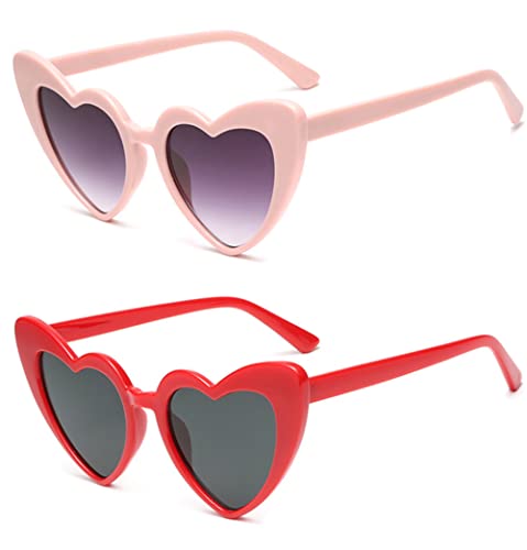 Unning Herz Sonnenbrille Damen,Vintage Herzform Brille Retro Cateye Sonnenbrillen Set für Damen Frauen von Unning