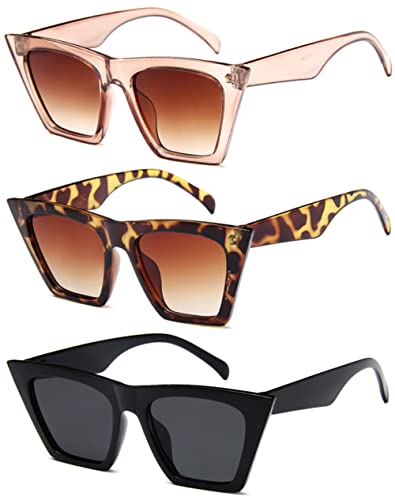 Unning Vintage Cateye Sonnenbrille Damen,Retro Quadratisch Katzenaugen Sonnenbrillen Trendy Mode Brille Set für Damen Frauen von Unning