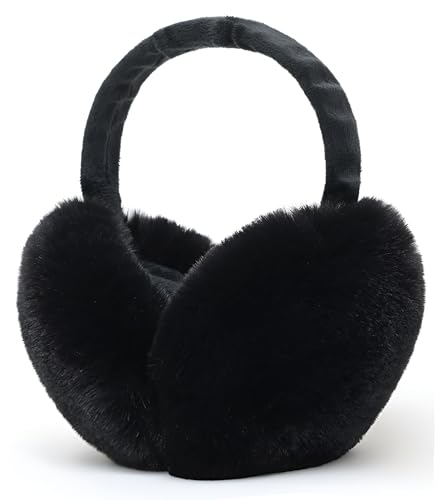Unning Winter Ohrenwärmer Damen Verstellbar & Faltbare Ohrenschützer Mode Kunstpelz Weich Ohrenschütz Plüsch Ear Muffs for Women Schwarz von Unning