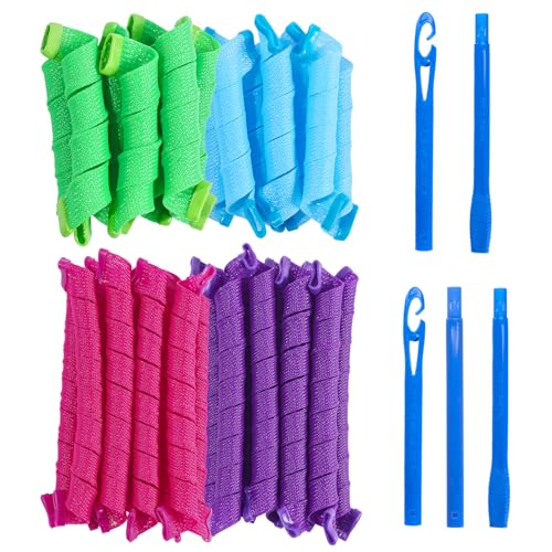 40 Stück Manueller Lockenwickler Spiral Curls 55cm+30cm, DIY Lockenwickler über Nacht Keine Hitze mit 2 Sets Styling Haken, Lockenwickler Rollen Haarstyling Werkzeuge für Damen (4 Farben Mix) von Unnosin