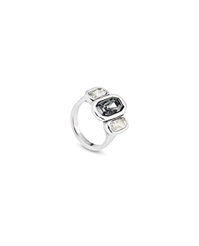 RING UNOde50 AUS METALLLEGIERUNG, BESCHICHTET AUS STERLINGSILBER, MIT 1 GRAUEN UND 2 WEISSEN KRISTALLEN RING UNOde50 AUS METALLLEGIERUNG, BESCHICHTET AUS STERLINGSILBER, MIT 1 GRAUEN UND 2 WEISSEN KRISTALLEN von Uno de 50