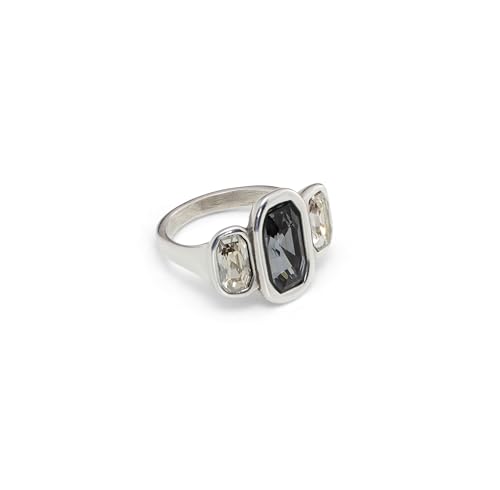 RING UNOde50 AUS METALLLEGIERUNG, BESCHICHTET AUS STERLINGSILBER, MIT 1 GRAUEN UND 2 WEISSEN KRISTALLEN von Uno de 50