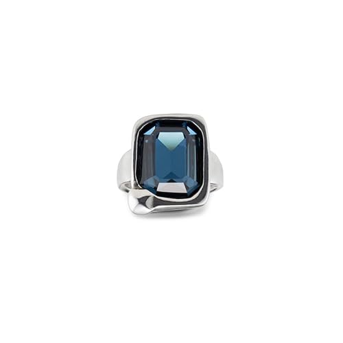Ring UNOde50 aus versilberter Metalllegierung mit optischer Mittelbox und facettiertem Kristall von Uno de 50