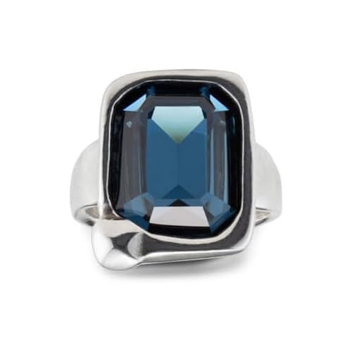 Ring UNOde50 aus versilberter Metalllegierung mit optischer Mittelbox und facettiertem Kristall von Uno de 50