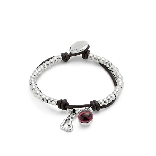 UNO de 50 | Armband | mit Leder und lila Muranoglas | Größe L | versilbert mit Sterlingsilber | handgefertigter Schmuck | Hergestellt in Spanien, Mediano, Muranoglas, Kein Edelstein von Uno de 50