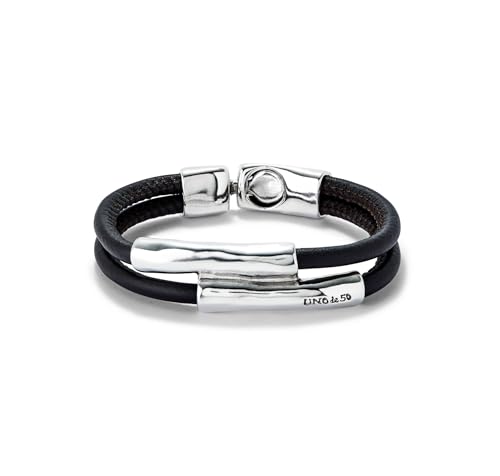 UNO de 50 Doppeltes Armband aus braunem Leder mit zwei versilberten Röhren, X-Large, Silber, Kein Edelstein von Uno de 50
