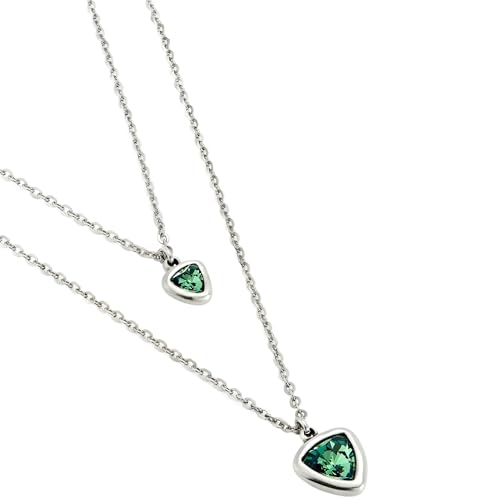 UNO de 50 | Halskette | Anhänger | mit Doppelkette | aus Metalllegierung | versilbert mit Sterlingsilber | Dreieck aus grünem Glas | handgefertigter Schmuck | Hergestellt in Spanien, Einheitsgröße, von Uno de 50