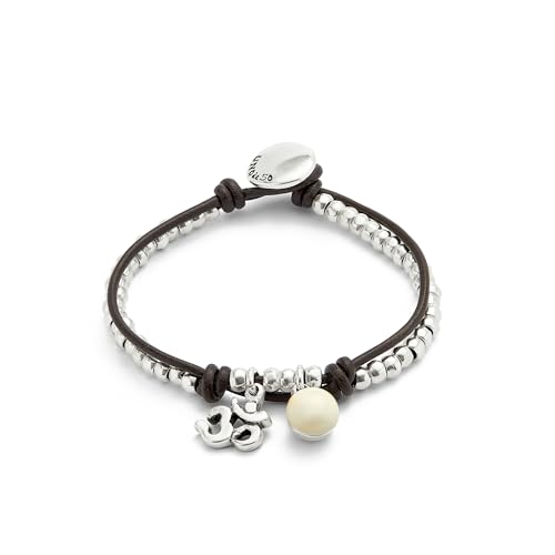 UNO de 50 | Kugelarmband | mit Leder und elfenbeinfarbenem Muranoglas | versilbert mit Sterlingsilber | handgefertigter Schmuck | Hergestellt in Spanien, Mediano, Muranoglas, Kein Edelstein von Uno de 50