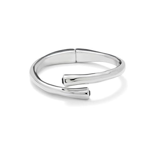 UNOde50 Armreif, versilbert, mit schwarzem facettiertem Kristall-Detail an den Enden, Taille XL, Aleación de metales bañada en argent de ley, Kein Edelstein von Uno de 50