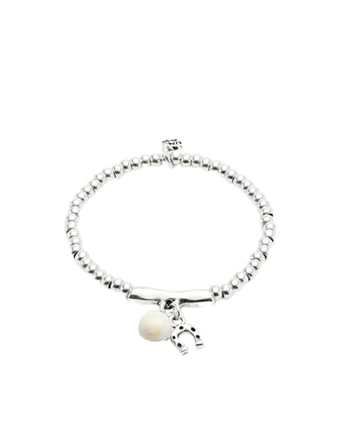 UNOde50 | Kugelarmband | mit Hufeisen-Anhänger und elfenbeinfarbenem Muranoglas | versilbert mit Sterlingsilber | handgefertigter Schmuck | hergestellt in Spanien, Mediano, Muranoglas, Kein Edelstein von Uno de 50