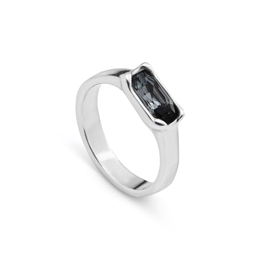 Uno de 50 RING AUS METALLLEGIERUNG, BESCHICHTET AUS STERLINGSILBER MIT GRAUEM FACETTIERTEM KRISTALL Uno de 50 RING AUS METALLLEGIERUNG, BESCHICHTET AUS STERLINGSILBER MIT GRAUEM FACETTIERTEM KRISTALL von Uno de 50