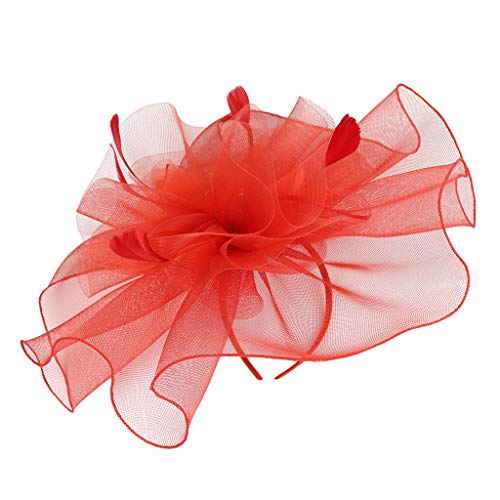 Basketball 10 Fasching hat Flower Feather Meshed Tea Party Haarband für Frauen Fußbälle (Red, One Size) von UnoSheng