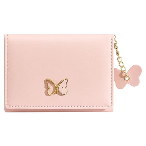 Brieftasche Herren Groß Mit Reißverschluss Damen-Geldbörse, modisch, frische Schmetterlingsdekoration, Muster, vielseitig, praktisch, Schnallenriemen, Brieftasche Herren Groß (Pink, One Size) von UnoSheng