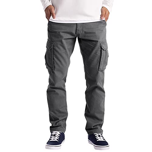 Chino Hose Herren Gerader Schnitt - Cargohose Herren Stretch Große Größen Palazzohose Mehreren Taschen Gerade Hose Casual Baggy Freizeithose Unifarben Basic Outdoorhose Jeans Trekkinghose von UnoSheng