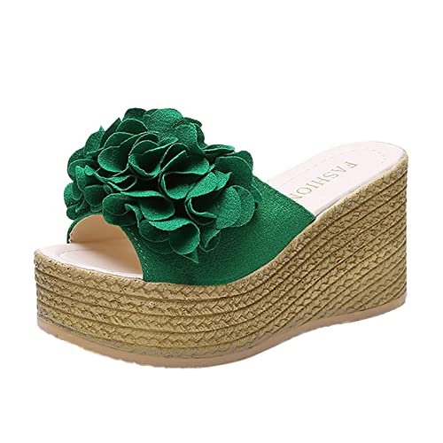 Damenschuhe Weite H 40 Damen High Heeled Thick Bottom Fashion Casual Large Flower Roman Sandalen Rolling Soft Sensitive Schuhe Damen (Green, 37) von UnoSheng