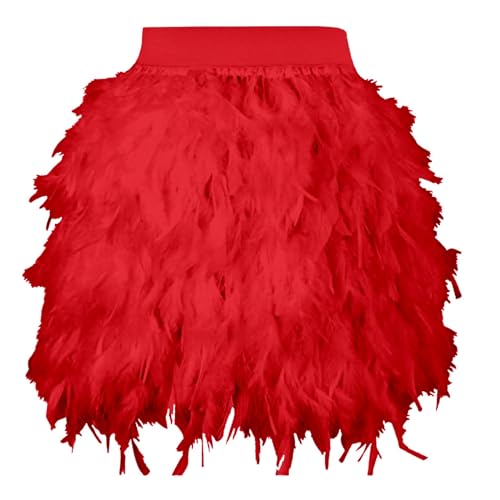 Enger Mit Schlitz Bühnen-Performance-Kleidung für Damen, Feder-Halbkörperrock, kurzer Rock Lederrock Rot (Red, S) von UnoSheng