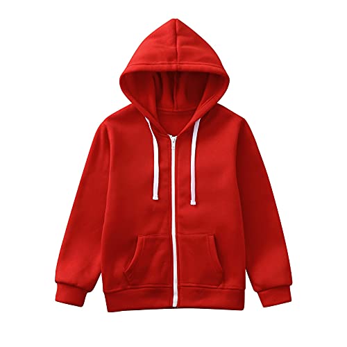 Hose Rot Kinder Reißverschluss-Hoodie-Ärmel Farbe Top Kinder Long Up Jungen Jacken Solides Sweatshirt Jungen Mantel und Jacke Jungen 14 Jahre (Red, 4-5 Years) von UnoSheng