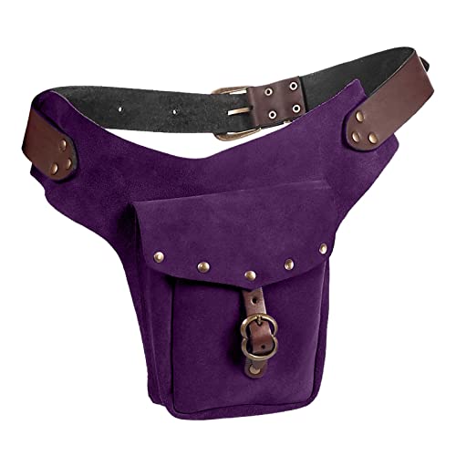 Hüfttaschen Damen Vintage mittelalterliche Hüfttasche Tasche kleine Geldbörse sportlich Reiten Hüfte Fanny Taille Hüfttaschen Outdoor (Purple, One Size) von UnoSheng