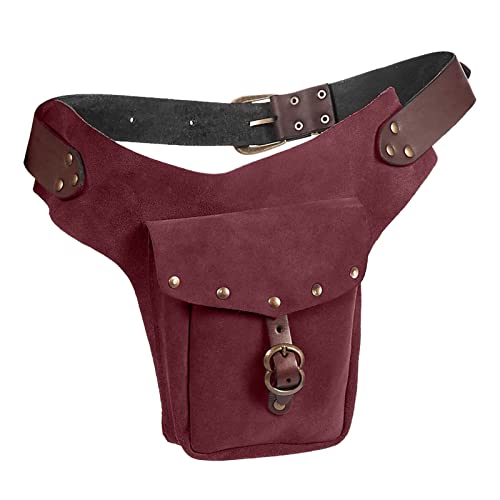 Hüfttaschen Damen Vintage mittelalterliche Hüfttasche Tasche kleine Geldbörse sportlich Reiten Hüfte Fanny Taille Hüfttaschen Outdoor (Red, One Size) von UnoSheng