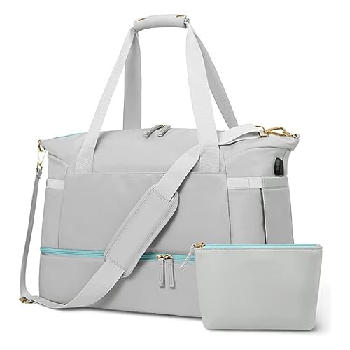 Kissen Mit Taschen Befüllen Sporttasche für Damen, 37 l, Sport-Reisetasche mit USB-Ladeanschluss, Übernachtungstasche Kinder Schule Taschen Für Jungen (Grey, One Size) von UnoSheng