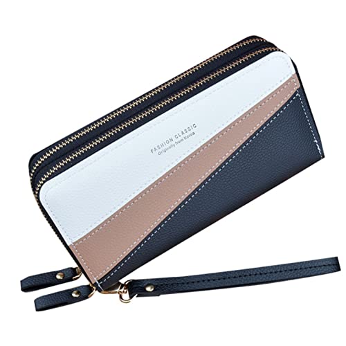 Kleine Geldbörsen Damen Schmal Doppelte Reißverschluss-Geldbörse Damen Lange Kupplung mit großer Kapazität Doppelschicht-Geldbörse Spleißen kontrastierende Brieftasche Herren Groß (Black, One Size) von UnoSheng